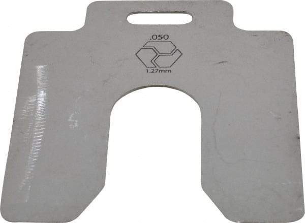 Made in USA - 10 Piece, 4 Inch Long x 4 Inch Wide x 0.05 Inch Thick, Slotted Shim Stock - Stainless Steel, 1-1/4 Inch Wide Slot - Industrial Tool & Supply