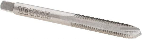 Union Butterfield - #8-32 UNC, 2 Flute, Bright Finish, High Speed Steel Spiral Point Tap - Plug Chamfer, Right Hand Thread, 2-1/8" OAL, 3/4" Thread Length, 0.168" Shank Diam, 2B/3B Class of Fit, Series 1534NR - Exact Industrial Supply
