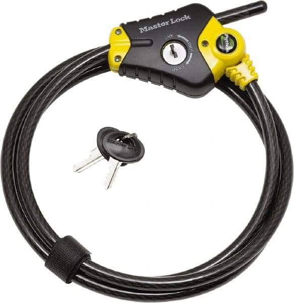 Master Lock - 6' Long 4 Pin Tumbler Keyed Padlock Cable & Lock - 3/8" Diam, Keyed Different - Industrial Tool & Supply