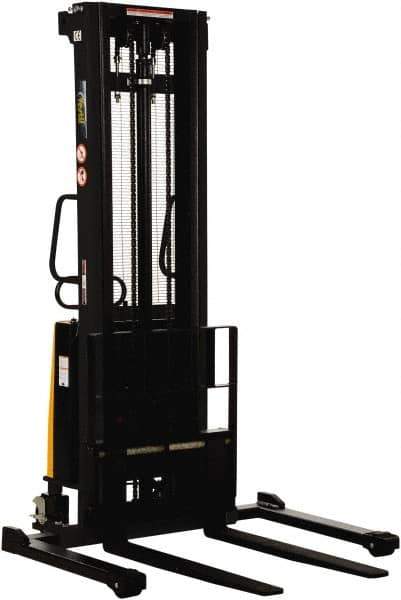 Vestil - 2,000 Lb Capacity, 137" Lift Height, Battery Powered Stacker - 2-1/8" Lowered Height, 42" Fork Length, 58" Overall Width - Industrial Tool & Supply