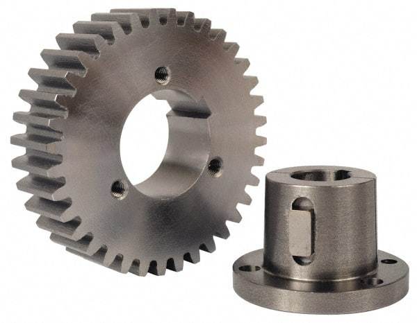Browning - 12 Pitch, 4-1/2" Pitch Diam, 4.666" OD, 54 Tooth Bushed Spur Gear - 3/4" Face Width, 2-1/2" Hub Diam, 14.5° Pressure Angle, Steel - Industrial Tool & Supply