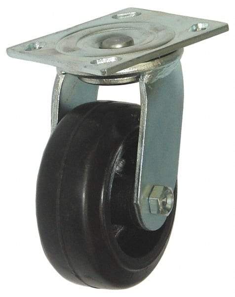 Value Collection - 5" Diam x 2" Wide, Hard Rubber Swivel Caster - 675 Lb Capacity, Top Plate Mount, 4" x 4-1/2" Plate, Delrin Bearing - Industrial Tool & Supply
