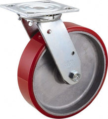 Value Collection - 8" Diam x 2" Wide x 9-1/2" OAH Top Plate Mount Swivel Caster - Polyurethane, 990 Lb Capacity, Roller Bearing, 4 x 4-1/2" Plate - Industrial Tool & Supply
