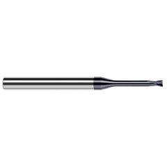Corner Radius End Mill: 1/16″ Dia, 0.05″ LOC, 0.01″ Radius, 4 Flutes, Solid Carbide 2-1/2″ OAL, 1/4″ Shank Dia, 20 ° Helix, AlTiN Nano Coated, Corner Radius End, Centercutting
