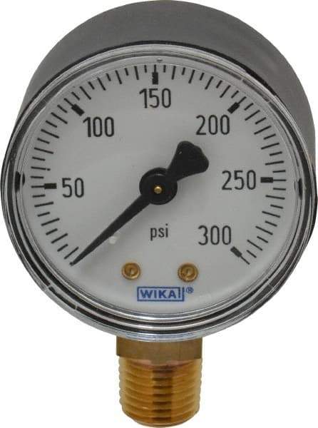 Wika - 2" Dial, 1/4 Thread, 0-300 Scale Range, Pressure Gauge - Lower Connection Mount, Accurate to 3-2-3% of Scale - Industrial Tool & Supply