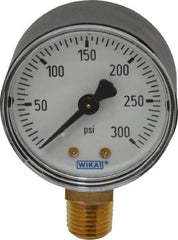 Wika - 2" Dial, 1/4 Thread, 0-300 Scale Range, Pressure Gauge - Lower Connection Mount, Accurate to 3-2-3% of Scale - Industrial Tool & Supply