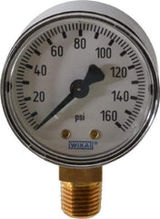Wika - 2" Dial, 1/4 Thread, 0-160 Scale Range, Pressure Gauge - Lower Connection Mount, Accurate to 3-2-3% of Scale - Industrial Tool & Supply