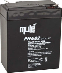 Mule - Lead-Acid, Quick-Disconnect Tab Terminal, 6 Volt, 8 Amp, Lead Rechargeable Battery - 6.35mm Tab Width x 0.8mm Tab Thickness, 2.2" Wide x 4.61" High x 3.86" Deep - Industrial Tool & Supply
