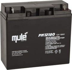 Mule - Lead-Acid, Nut/Bolt Terminal, 12 Volt, 18 Amp, Lead Rechargeable Battery - 1/4" Hole Diam, 2.56" Wide x 6.57" High x 7.13" Deep - Industrial Tool & Supply