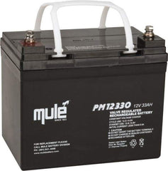 Mule - Lead-Acid, Nut/Bolt Terminal, 12 Volt, 33 Amp, Lead Rechargeable Battery - 6mm Hole Diam, 5.12" Wide x 6.61" High x 7.68" Deep - Industrial Tool & Supply