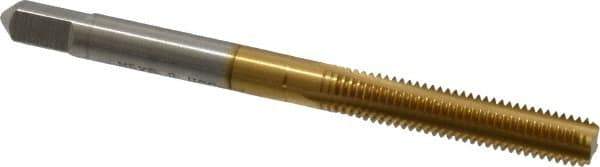 Hertel - M5x0.80 Metric Coarse 6H 4 Flute TiN Finish High Speed Steel Straight Flute Standard Hand Tap - Bottoming, Right Hand Thread, 2-3/8" OAL, D4 Limit - Exact Industrial Supply