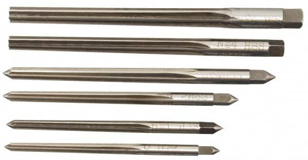 Alvord Polk - #0 to #5 Pin, 0.1287 to 0.2409" Diam, 0.1287 to 0.2409" Small End, Straight Shank, Taper Pin Reamer Set - Industrial Tool & Supply
