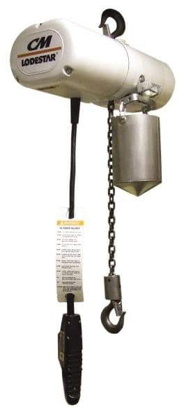 CM - 1/4 Ton Capacity, 16 FPM Lift Speed, 115 Volt, Electric Chain Hoist - 10' Max Lift, 14-1/4" Min Headroom, 1 Chain - Industrial Tool & Supply