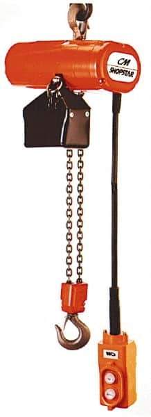 CM - 600 Lb Capacity, 8 FPM Lift Speed, Electric Chain Hoist - 15' Max Lift, 11-15/16" Min Headroom, 1 Chain - Industrial Tool & Supply