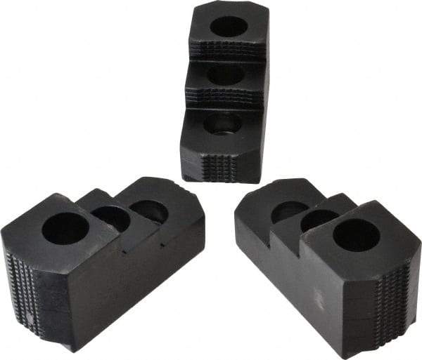 H & R Manufacturing - 12" Max Chuck Diam Compatibility, Case Hardened Steel 1.5mm x 60° Serrated Hard Lathe Top Jaws - 2 Steps, 0.827" Groove Width, 2" Wide x 4-7/8" Long x 2-15/32" High - Industrial Tool & Supply