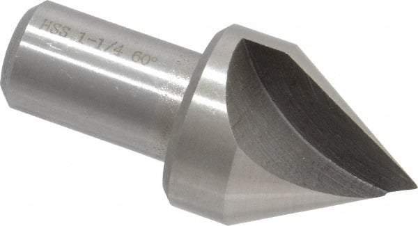 Interstate - 1-1/4" Head Diam, 3/4" Shank Diam, 1 Flute 60° High Speed Steel Countersink - Bright Finish, 2-3/4" OAL, Single End, Straight Shank, Right Hand Cut - Industrial Tool & Supply