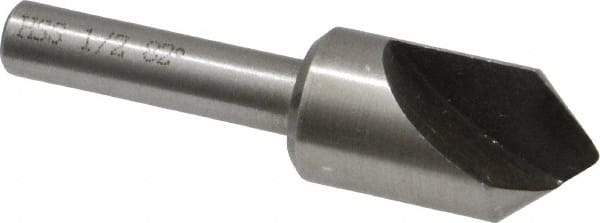 Interstate - 1/2" Head Diam, 1/4" Shank Diam, 1 Flute 82° High Speed Steel Countersink - Bright Finish, 2" OAL, Single End, Straight Shank, Right Hand Cut - Industrial Tool & Supply