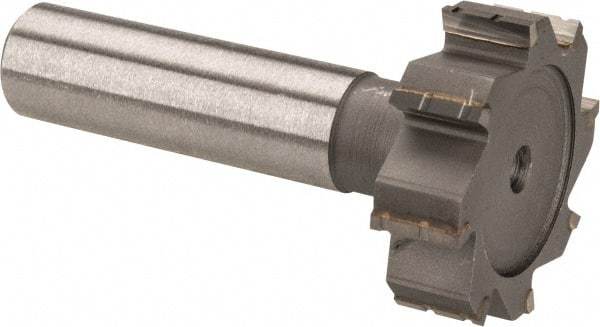 Made in USA - 1-1/4" Diam x 3/8" Face Width, Carbide-Tipped, 8 Teeth, Shank Connection Woodruff Keyseat Cutter - Uncoated, 2-3/8" OAL x 1/2" Shank, Straight Teeth, ANSI 1210, Old Standard E - Industrial Tool & Supply