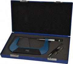 Fowler - 3" to 4" Mechanical Baked Enamel (Frame) & Satin Chrome (Graduations) Coated Blade Micrometer - 0.0002" Accuracy, 0.0001" Graduation, 0.03" Blade Thickness, Ratchet Stop Thimble - Industrial Tool & Supply