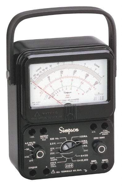 Simpson Electric - 12389, 1,000 VAC/VDC, Analog Manual Ranging Multimeter - 20 mOhm, Measures Voltage, Current, Resistance - Industrial Tool & Supply