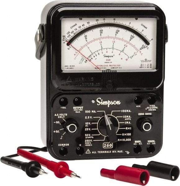 Simpson Electric - 12391, 1,000 VAC/VDC, Analog Manual Ranging Multimeter - 20 mOhm, Measures Voltage, Current, Resistance - Industrial Tool & Supply