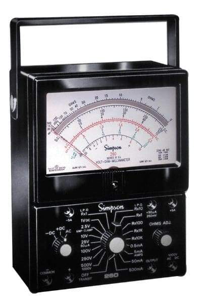 Simpson Electric - 12211, 1,000 VAC/VDC, Analog Manual Ranging Multimeter - 200 Ohm, Measures Voltage, Current, Resistance - Industrial Tool & Supply