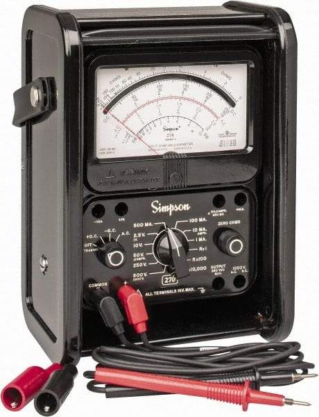 Simpson Electric - 12227, 1,000 VAC/VDC, Analog Manual Ranging Multimeter - 20 mOhm, Measures Voltage, Current, Resistance - Industrial Tool & Supply