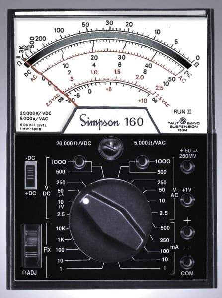 Simpson Electric - 12271, 1,000 VAC/VDC, Analog Manual Ranging Multimeter - 30 mOhm, Measures Voltage, Current, Resistance - Industrial Tool & Supply