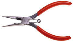 Urrea - 6-3/4" OAL, 1-1/2" Jaw Length x 47/64" Jaw Width, Long Nose Side Cutting Needle Nose Pliers - Serrated Jaw, Chain Nose Head, Rubber Grip Handles, with Spring - Industrial Tool & Supply