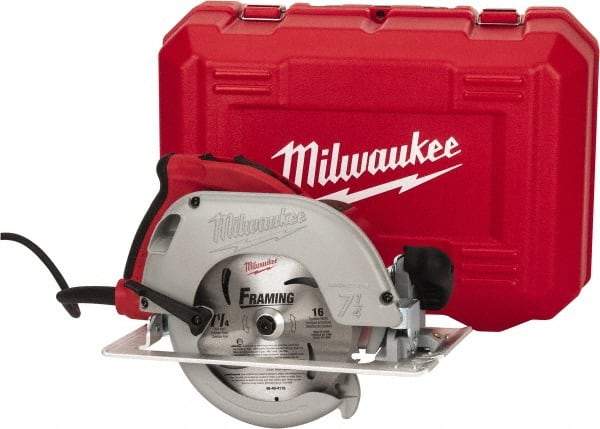 Milwaukee Tool - 15 Amps, 7-1/4" Blade Diam, 5,800 RPM, Electric Circular Saw - 120 Volts, 3.25 hp, 9' Cord Length, 5/8" Arbor Hole, Right Blade - Industrial Tool & Supply
