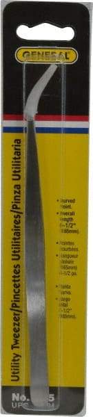 General - 6-1/2" OAL Utility Tweezers - X-LG, Curved Smooth Points - Industrial Tool & Supply