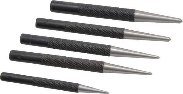 General - 5 Piece, 1/16 to 5/32", Center Punch Set - Round Shank, Comes in Vinyl Case - Industrial Tool & Supply