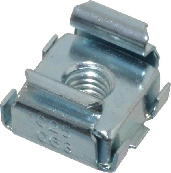 Made in USA - #10-32 Screw, 0.025 to 1/16" Thick, Spring Steel Cage Nut - Zinc-Plated Finish - Industrial Tool & Supply