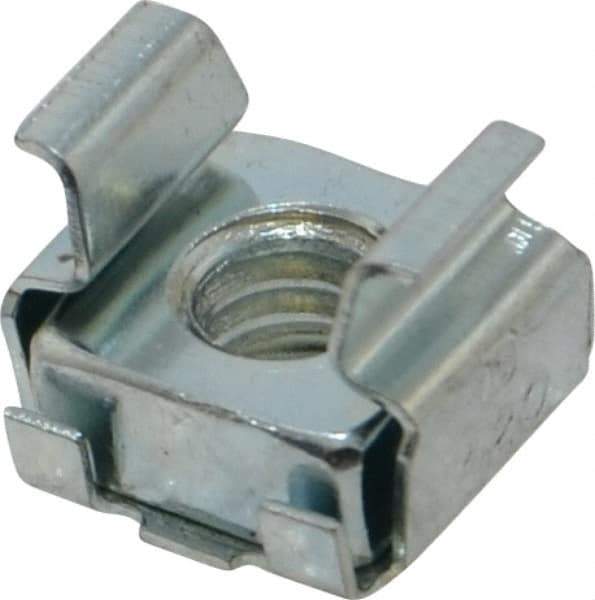 Made in USA - 1/4-20 Screw, 0.093 to 1/8" Thick, Spring Steel Cage Nut - Zinc-Plated Finish - Industrial Tool & Supply