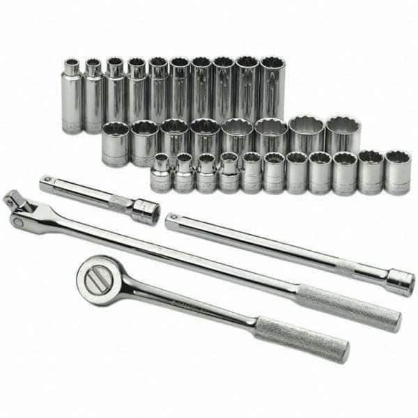 SK - 1/2" Drive Standard Deep Socket Set - 10 to 28mm, Metric Measurement Standard - Industrial Tool & Supply