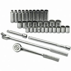 SK - 1/2" Drive Standard Deep Socket Set - 10 to 28mm, Metric Measurement Standard - Industrial Tool & Supply