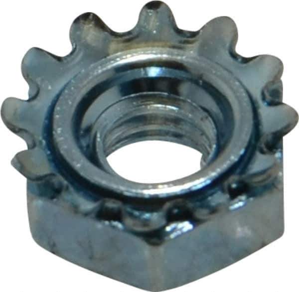 Value Collection - #12-24, Zinc Plated, Steel Hex Nut with External Tooth Washer - 1/2" Washer Diam, 7/16" Width Across Flats - Industrial Tool & Supply