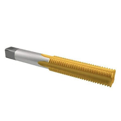Cleveland - 1/2-20 UNF 3B 4 Flute TiN Finish High Speed Steel Straight Flute Standard Hand Tap - Plug, Right Hand Thread, 3-3/8" OAL, 1-21/32" Thread Length, H3 Limit, Oversize - Exact Industrial Supply