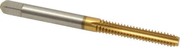 Cleveland - #10-24 UNC 2B/3B 4 Flute TiN Finish High Speed Steel Straight Flute Standard Hand Tap - Bottoming, Right Hand Thread, 2-3/8" OAL, 7/8" Thread Length, H3 Limit, Oversize - Exact Industrial Supply