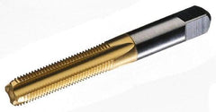 Hertel - M2.5x0.45 Metric Coarse 3 Flute TiN Finish High Speed Steel Straight Flute Standard Hand Tap - Plug, Right Hand Thread, 1-13/16" OAL, 1/2" Thread Length, D1 Limit, Oversize - Exact Industrial Supply