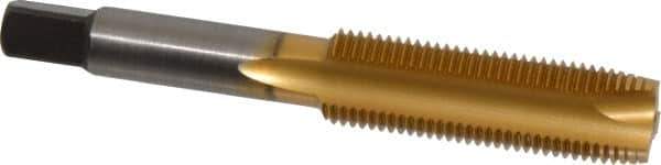 Cleveland - 1/2-20 UNF, 3 Flute, TiN Finish, High Speed Steel Spiral Point Tap - Plug Chamfer, Right Hand Thread, 3-3/8" OAL, 0.94" Thread Length, 3B Class of Fit, Series 1011TN - Exact Industrial Supply