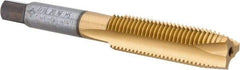 Cleveland - 7/16-20 UNF, 3 Flute, TiN Finish, High Speed Steel Spiral Point Tap - Plug Chamfer, Right Hand Thread, 3-5/32" OAL, 0.88" Thread Length, Series 1011TN - Exact Industrial Supply