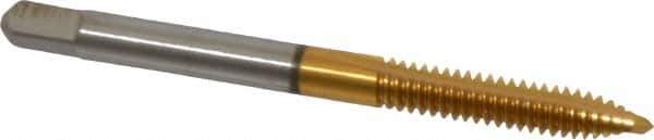 Cleveland - #10-24 UNC, 2 Flute, TiN Finish, High Speed Steel Spiral Point Tap - Plug Chamfer, Right Hand Thread, 2-3/8" OAL, 1/2" Thread Length, 2B/3B Class of Fit, Series 1011TN - Exact Industrial Supply