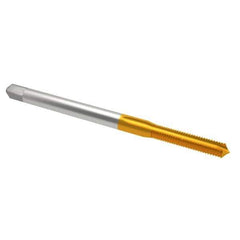 Cleveland - #4-40 UNC, 2 Flute, TiN Finish, High Speed Steel Spiral Point Tap - Plug Chamfer, Right Hand Thread, 1-7/8" OAL, 0.31" Thread Length, 2B/3B Class of Fit, Series 1011TN - Exact Industrial Supply