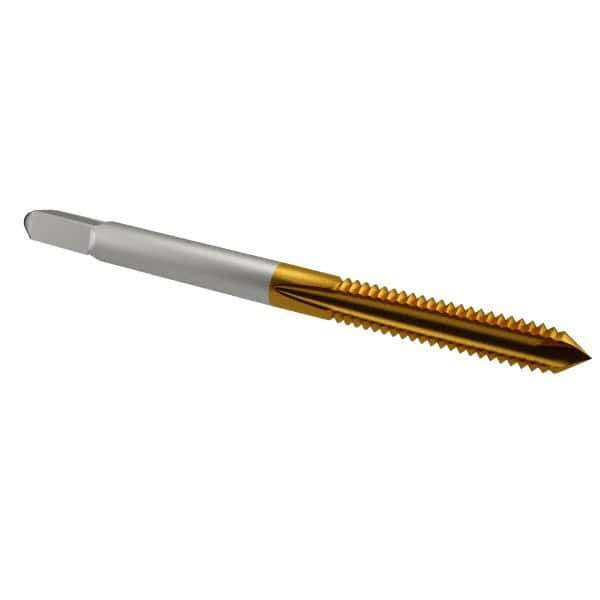 Cleveland - #8-32 UNC, 2 Flute, TiN Finish, High Speed Steel Spiral Point Tap - Plug Chamfer, Right Hand Thread, 2-1/8" OAL, 19.05mm Thread Length, 2B Class of Fit, Series 1011TN - Exact Industrial Supply