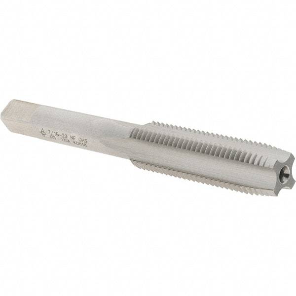 Cle-Line - 7/16-20 UNF 4 Flute Bright Finish High Speed Steel Straight Flute Standard Hand Tap - Plug, Right Hand Thread, 3-5/32" OAL, 1-7/16" Thread Length, H3 Limit, Oversize - Exact Industrial Supply