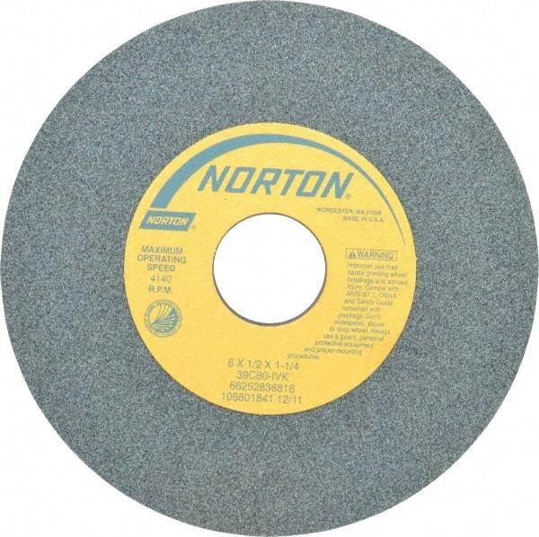 Norton - 6" Diam x 1-1/4" Hole x 1/2" Thick, I Hardness, 80 Grit Surface Grinding Wheel - Silicon Carbide, Type 1, Medium Grade, 4,140 Max RPM, Vitrified Bond, No Recess - Industrial Tool & Supply