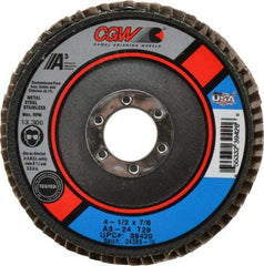 Camel Grinding Wheels - 24 Grit, 4-1/2" Disc Diam, 7/8" Center Hole, Type 29 Aluminum Oxide Flap Disc - 13,300 Max RPM, Polyester Backing, Arbor Attaching System, Coated - Industrial Tool & Supply