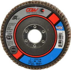 Camel Grinding Wheels - 36 Grit, 4-1/2" Disc Diam, 7/8" Center Hole, Type 29 Aluminum Oxide Flap Disc - 13,300 Max RPM, Polyester Backing, Arbor Attaching System, Coated - Industrial Tool & Supply