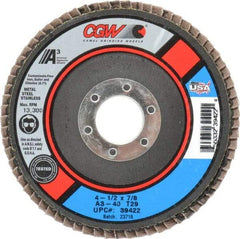 Camel Grinding Wheels - 40 Grit, 4-1/2" Disc Diam, 7/8" Center Hole, Type 29 Aluminum Oxide Flap Disc - 13,300 Max RPM, Polyester Backing, Arbor Attaching System, Coated - Industrial Tool & Supply